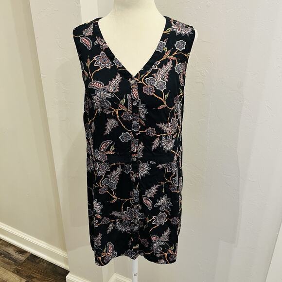 J. Jill Black Floral Print Rayon Blouse -Orange, White, & Black, Size S (A0129) - Picture 1 of 6